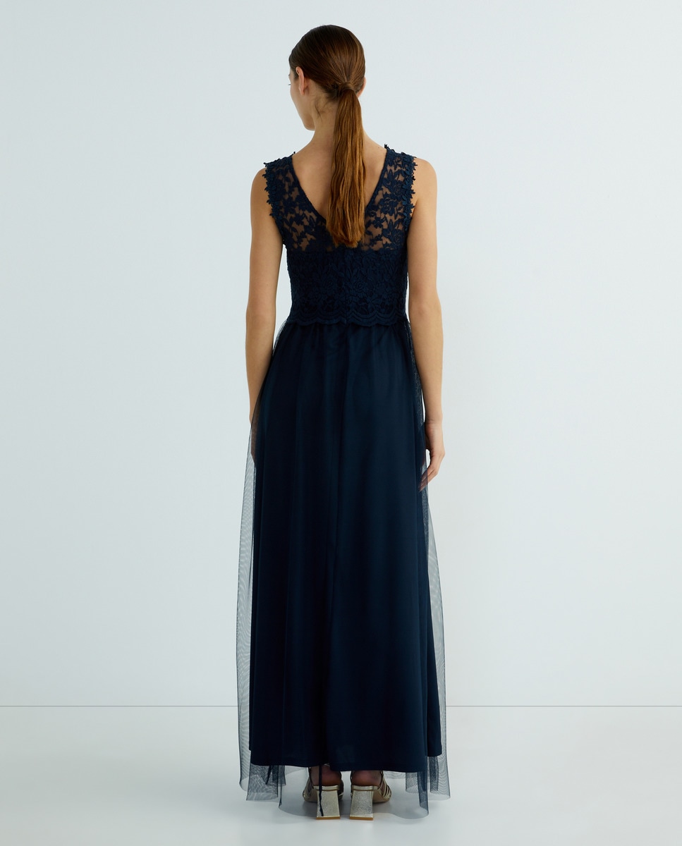 Vestido Comprido de Renda Azul-marinho-6