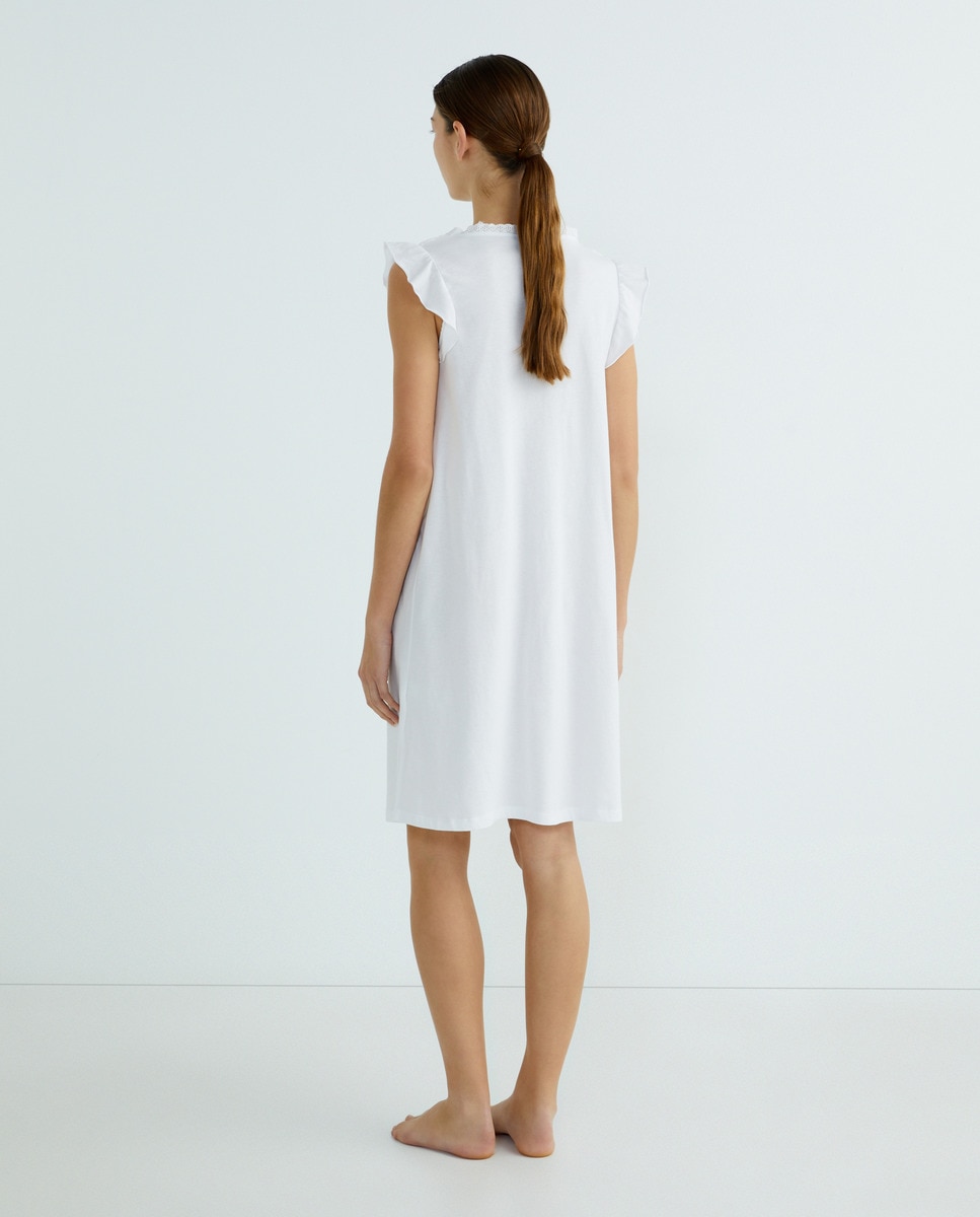 Camisón de mujer de algodón Blanco-3