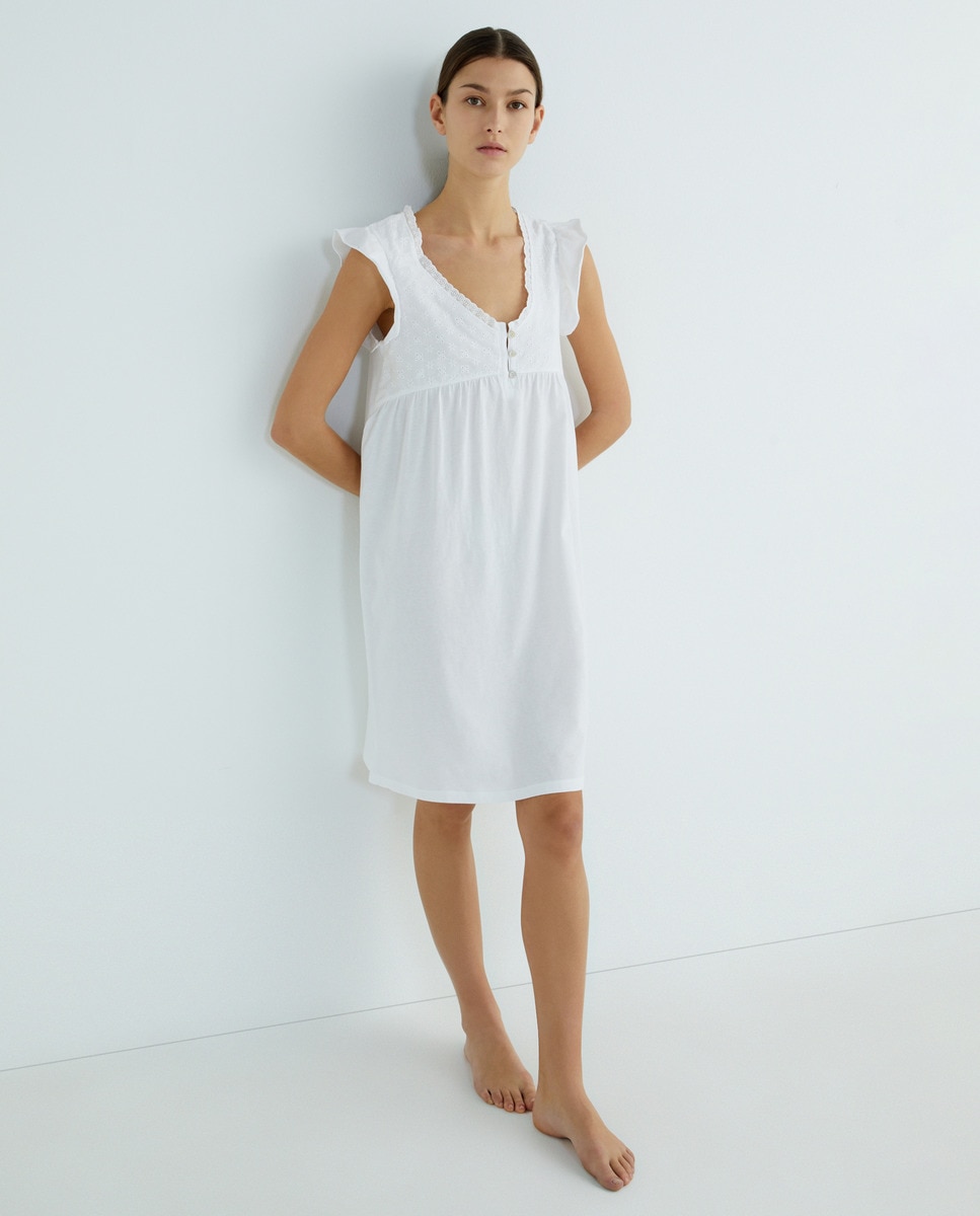 Camisón de mujer de algodón Blanco-1