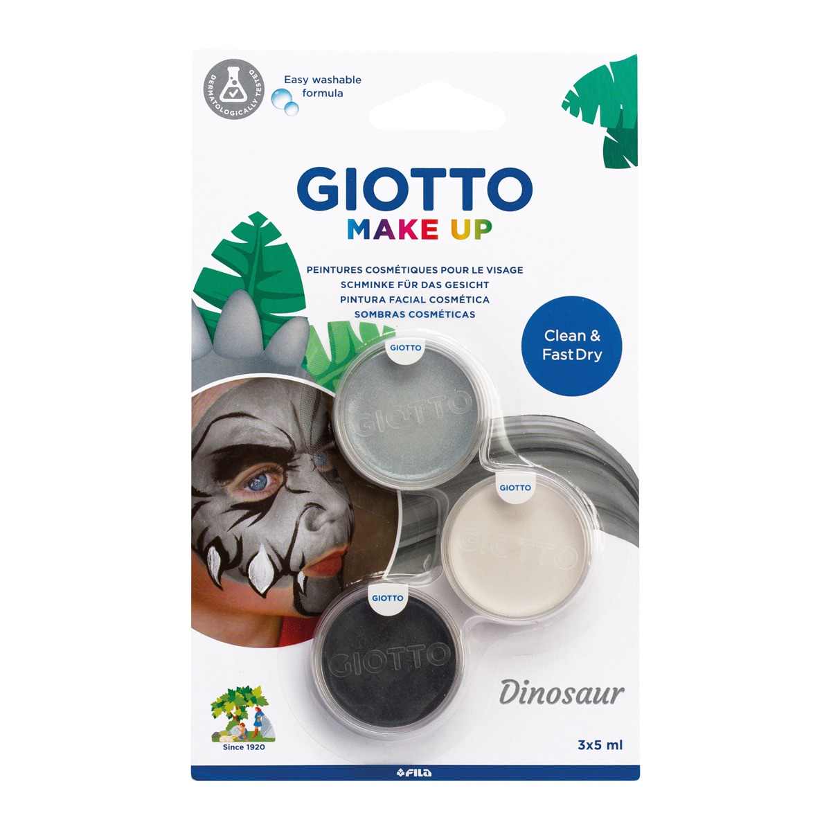 Blíster 3 unidades de pintura facial cosmética temática dinosaurio Make Up Giotto Multicolor-1