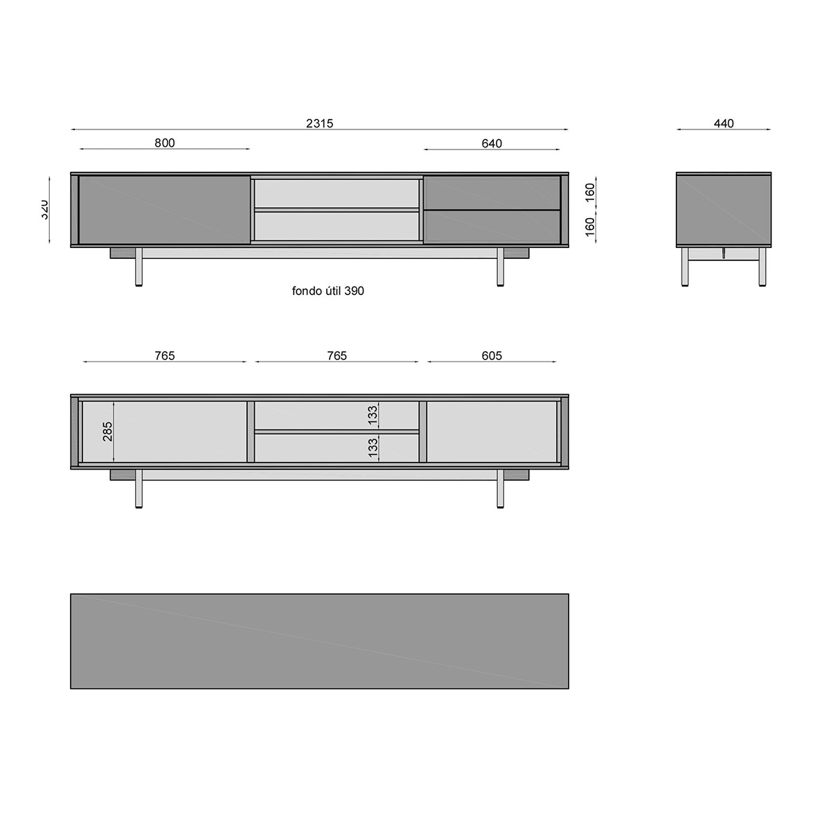 Móvel de TV Moss - 231,5 cm Rola / Areia-6