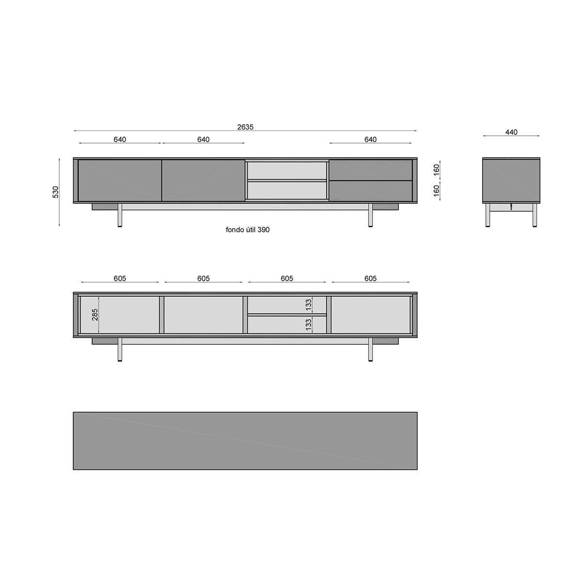 Mueble de TV de roble 263,5 cm Moss El Corte Inglés Roble humo / Tórtola-6
