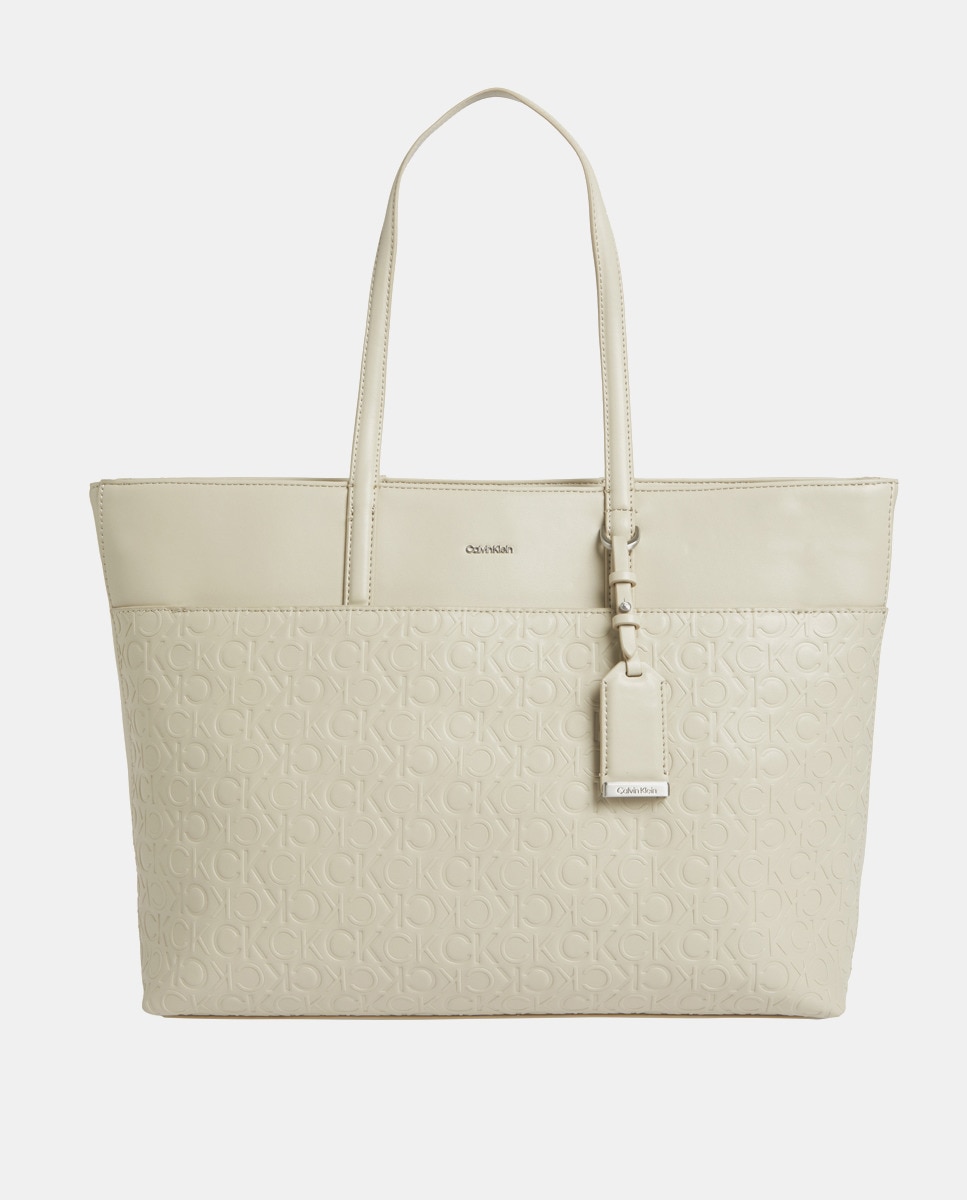 Sac cabas à imprimé monogramme ton sur ton et fermeture zippée