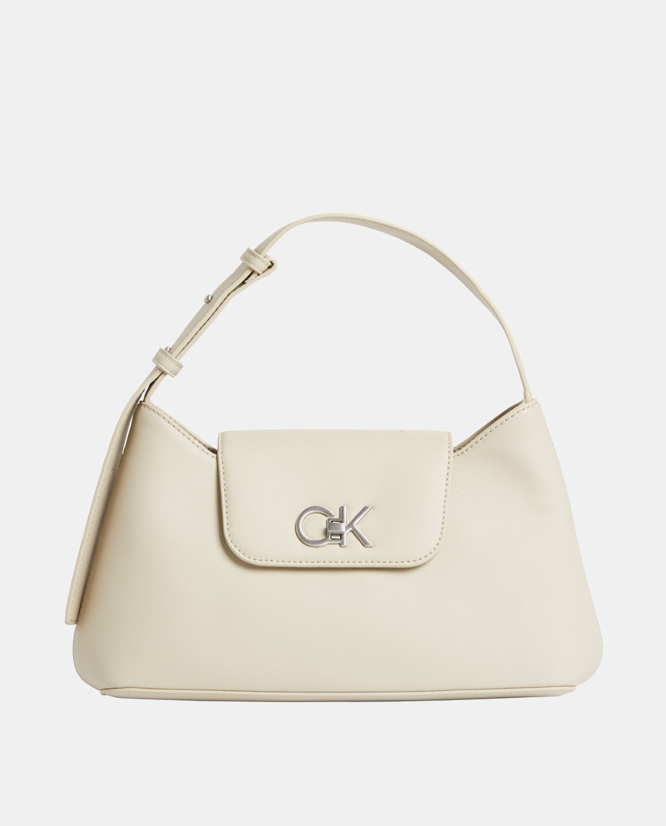 Grand sac porté épaule à rabat et logo métallisé