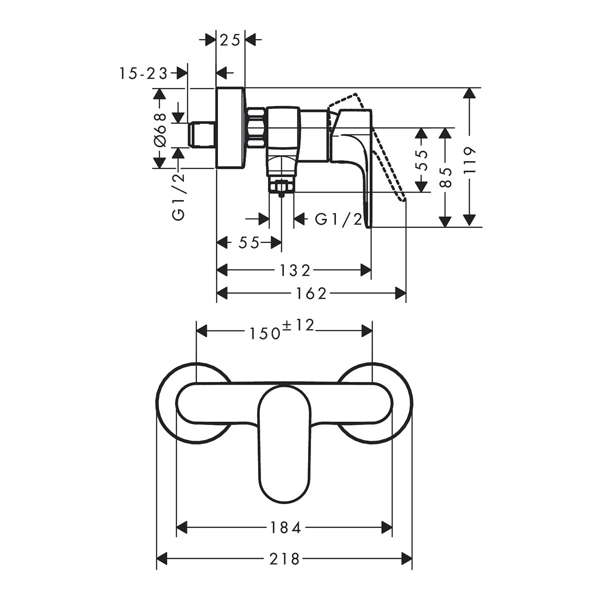 Grifo monomando para ducha Rebris S Hansgrohe Cromo-2