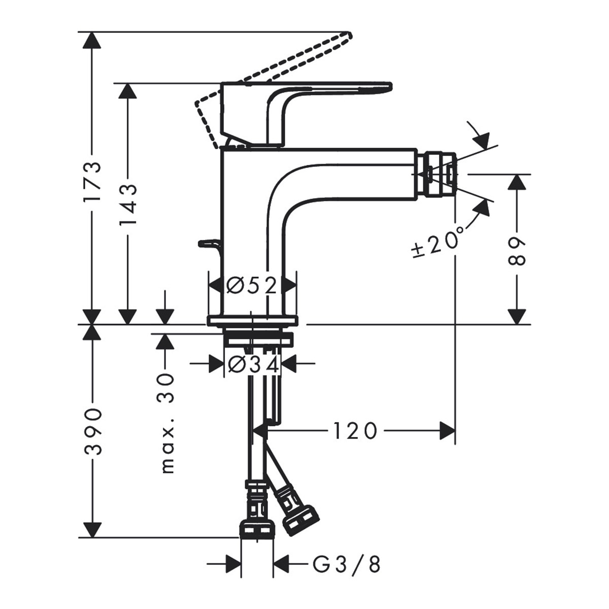 Grifo monomando para bidé con desagüe automático Rebris E Hansgrohe Cromo-2