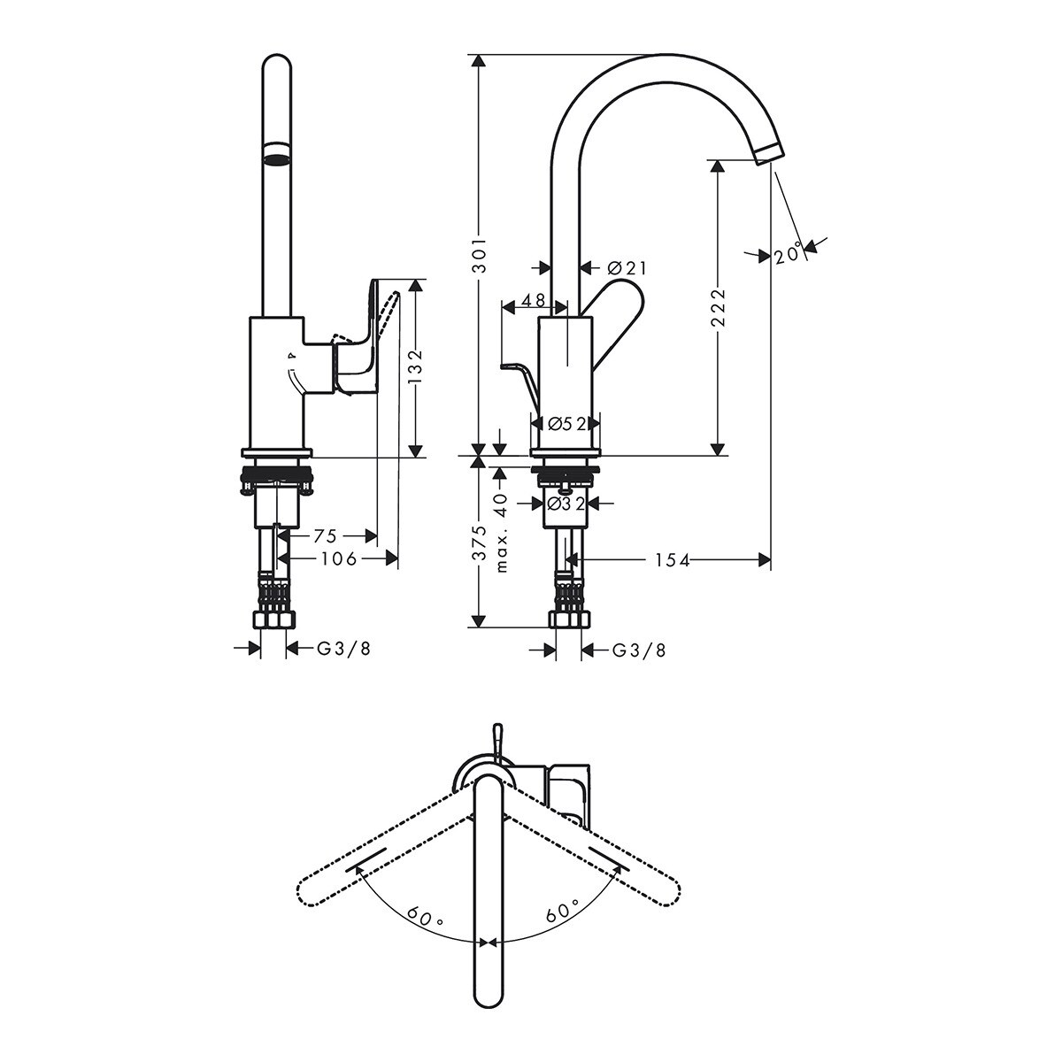 Torneira Monocomando com Cano Giratório de Lavatório Rebris S Cromado-2