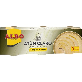 atún claro en aceite de oliva virgen extra pack 3 latas 67 g neto escurrido - Albo