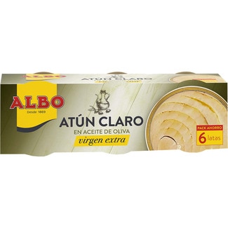 atún claro en aceite de oliva virgen extra pack 6 lata 48 g neto escurrido - Albo