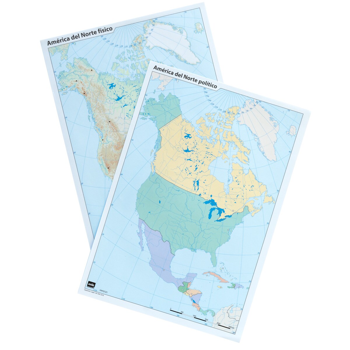 Pack de 10 Mapas Mundi América do Norte (5 Políticos + 5 Físicos) Azul-2