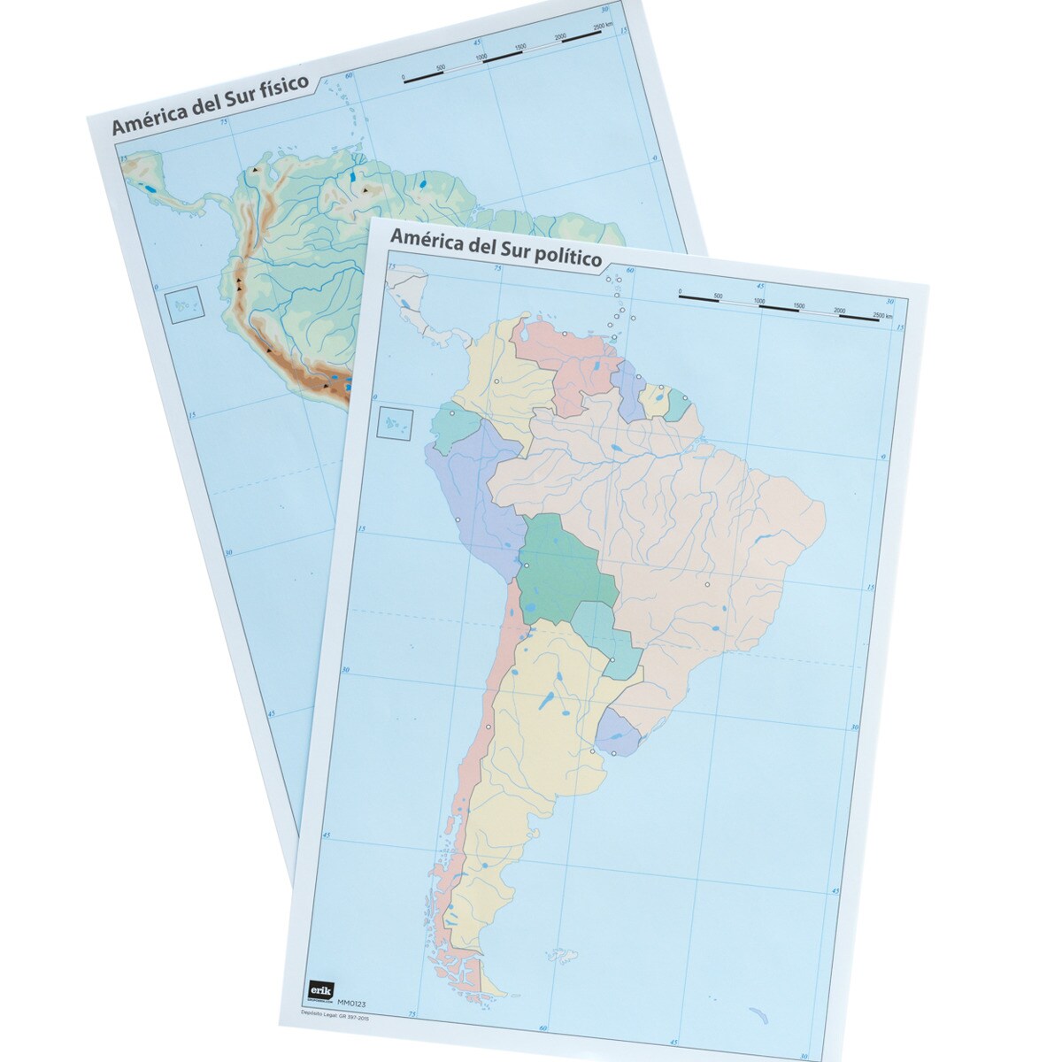 Pack de 10 Mapas Mundi América do Sul (5 Políticos + 5 Físicos) Azul-2
