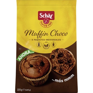 muffins con chocolate negro sin gluten, sin lactosa y sin aceite de palma 4 unidades envase 225 g - Schar