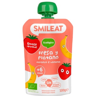 Morango e Banana +4 Meses Biológico embalagem 100 g - Smileat