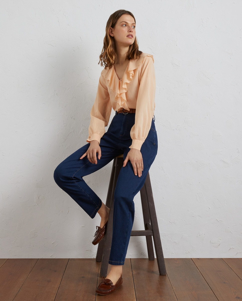 Blusa Lisa com Folho Salmão-3