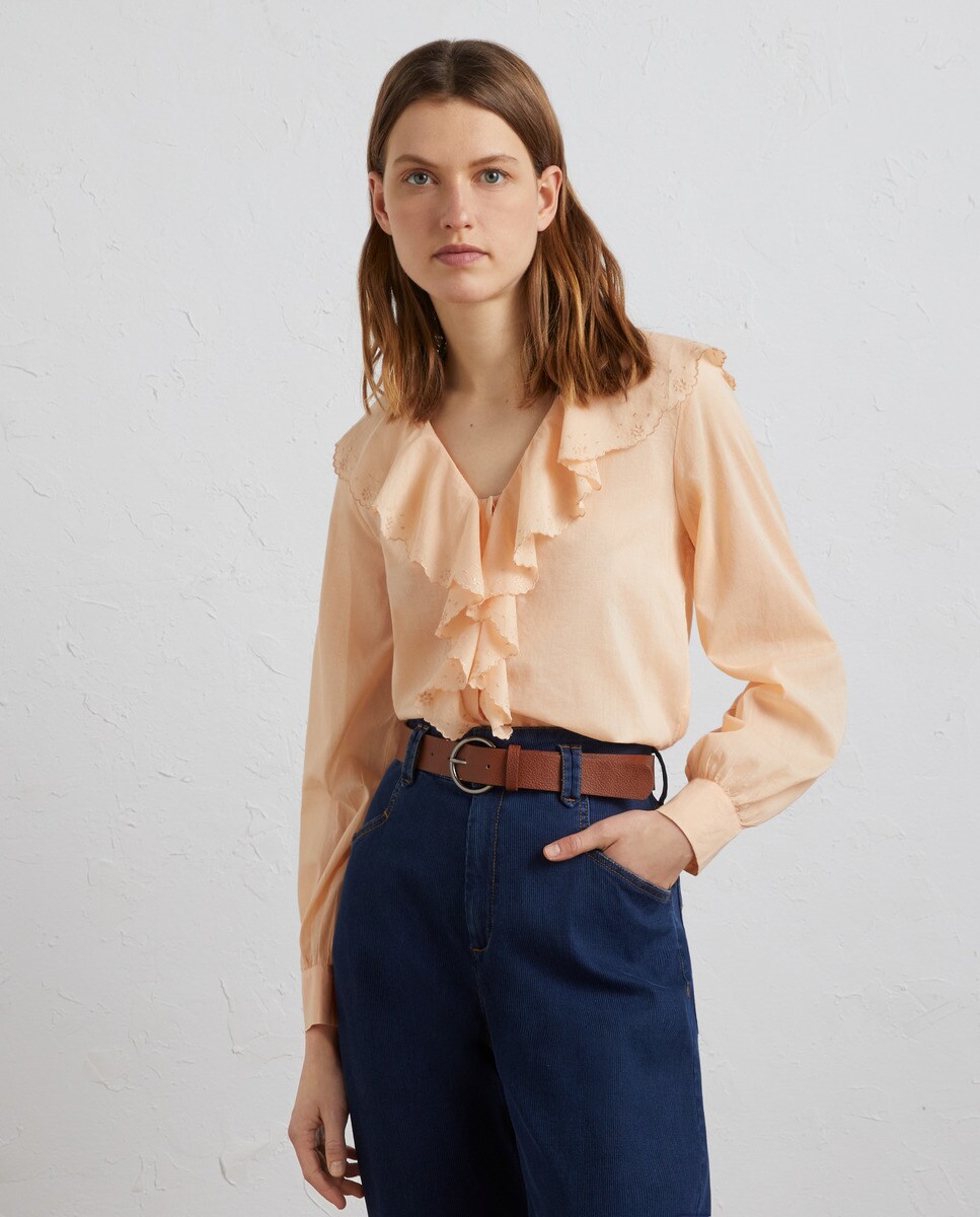 Blusa Lisa com Folho Salmão-2