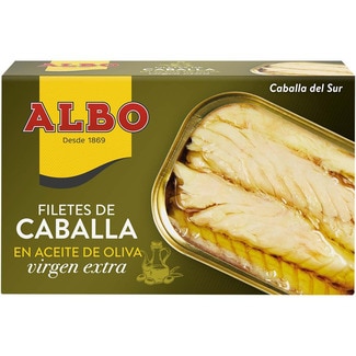filetes de caballa del sur en aceite oliva virgen extra lata 85 g neto escurrido - Albo