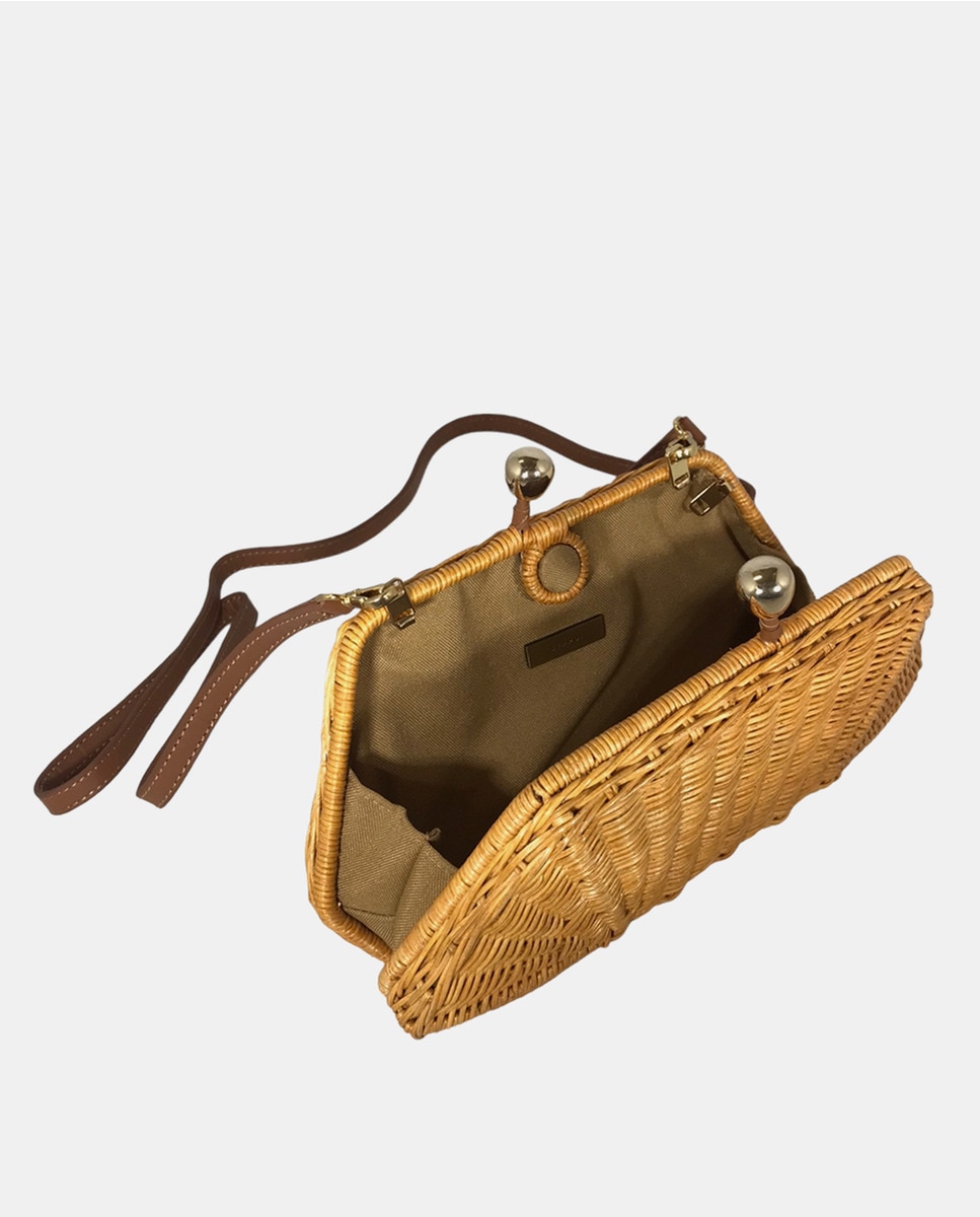 Mala Clutch de Festa Blanca com Alça de Pedraria e em Vime - Cru Natural-2