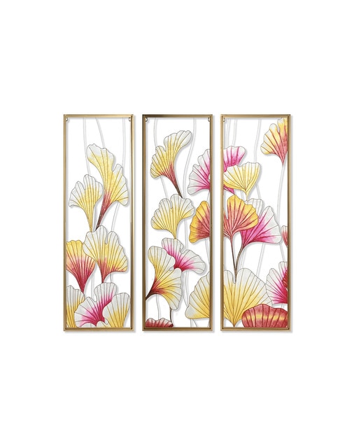 Imagen 0 de Cuadro set 3 metal cristal 122x3x122 hojas
