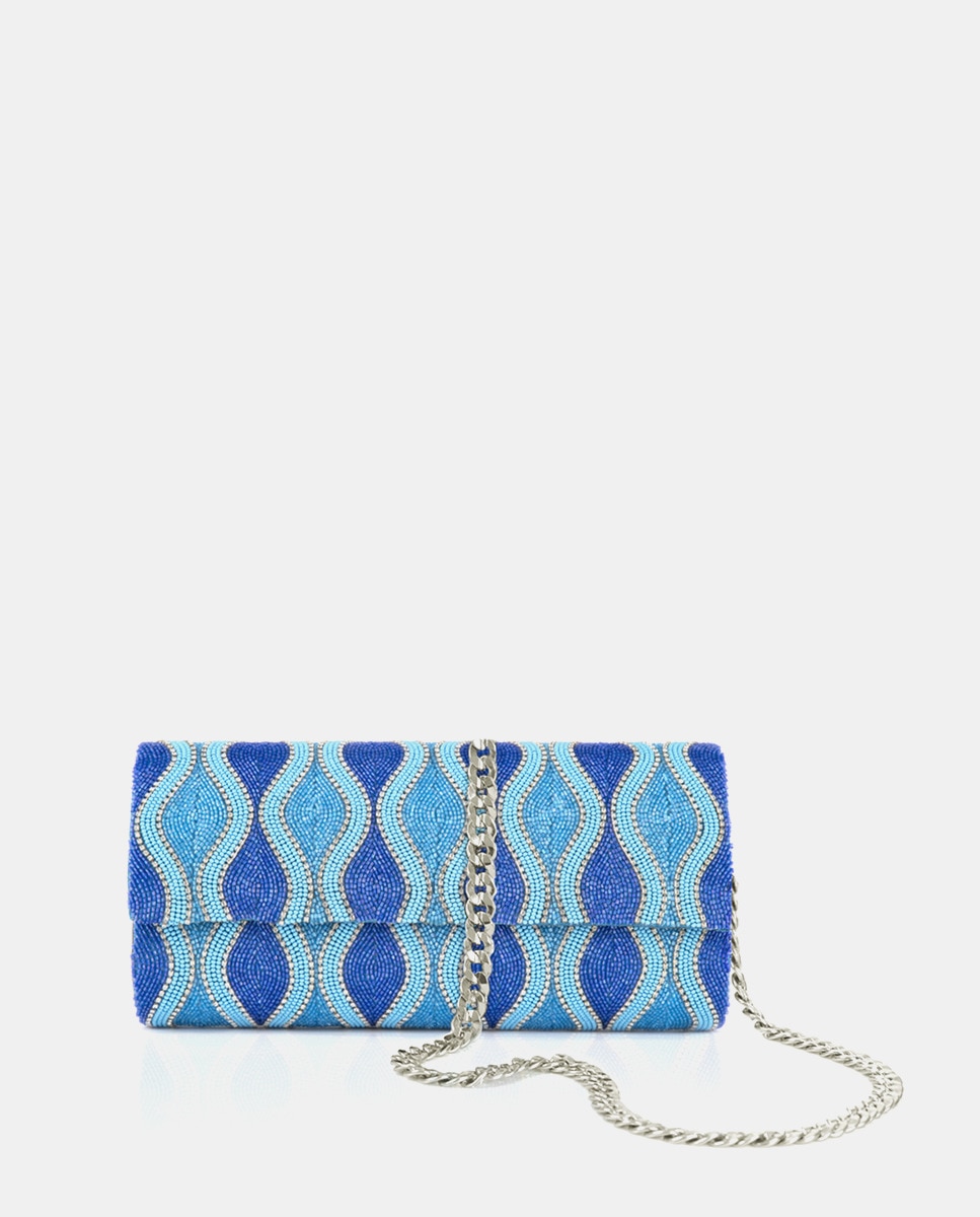 Carteira de Mão com Corrente de Latão - Azul Turquesa Turquesa-1