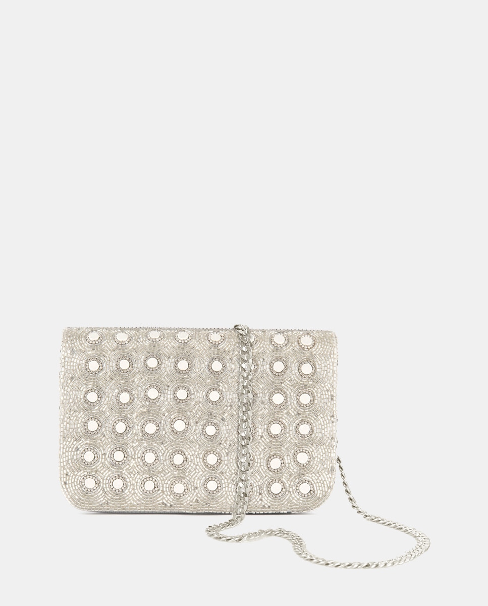 Carteira de Mão com Corrente de Latão - Prateado Prata-1