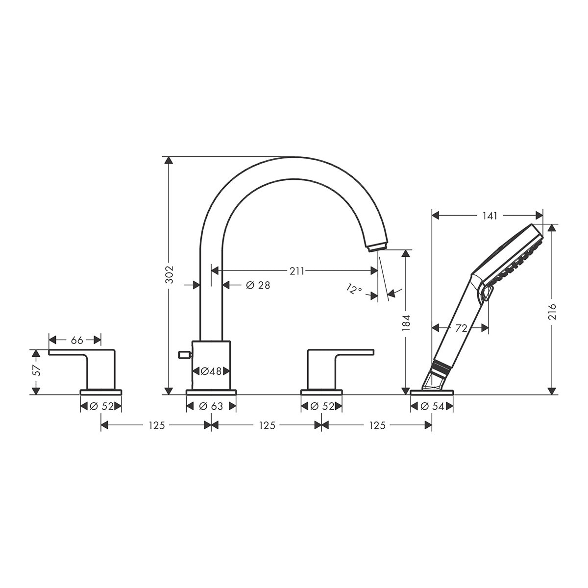 Grifo monomando para bañera Vernis Shape Hansgrohe Cromo-2