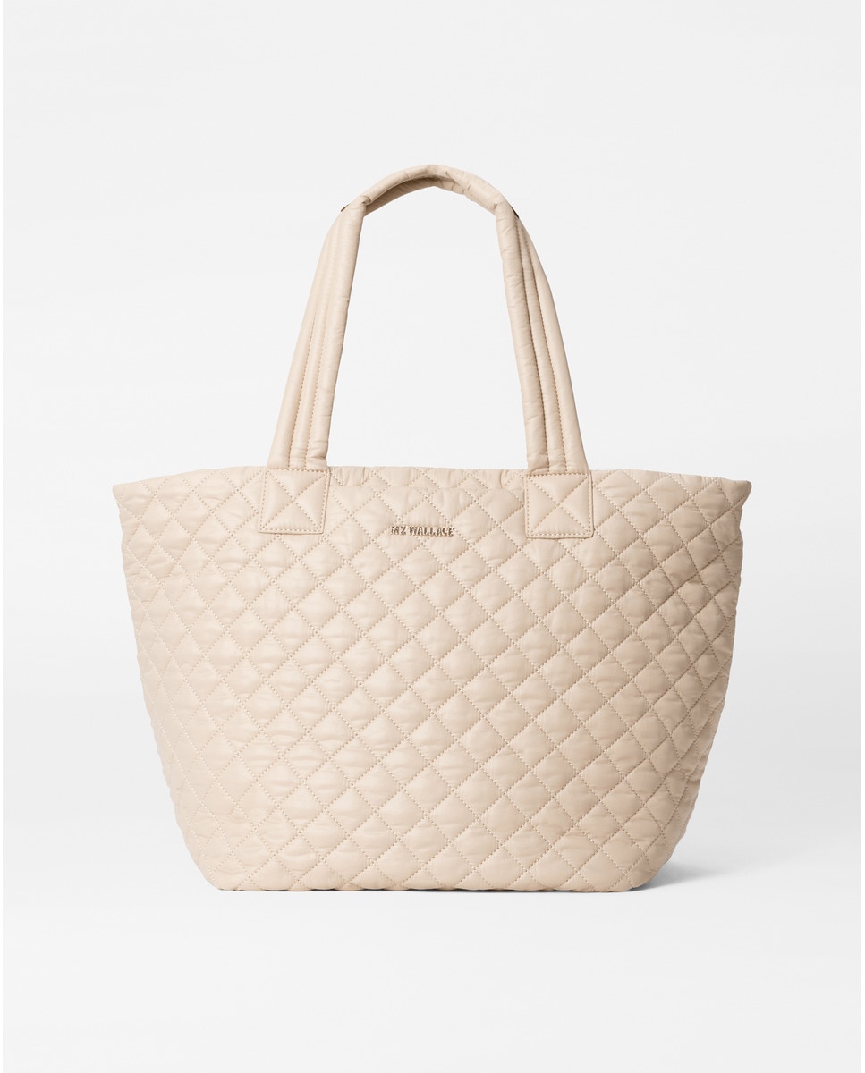 Mala Tipo Tote Grande de Nylon com Alça Adicional Bege-1