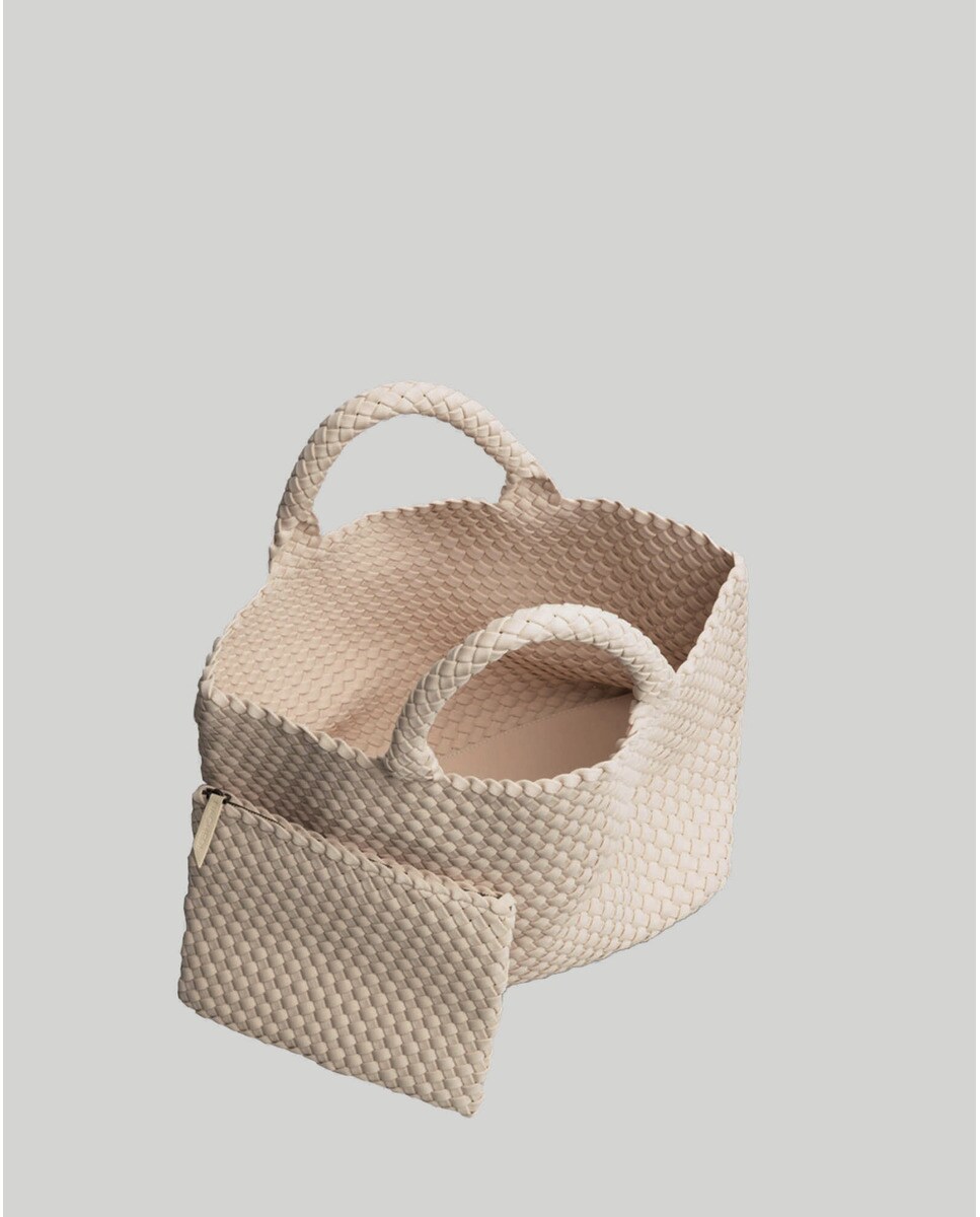 Mala Tipo Tote Grande Entrançada com Compartimento Amovível - Creme Creme-2