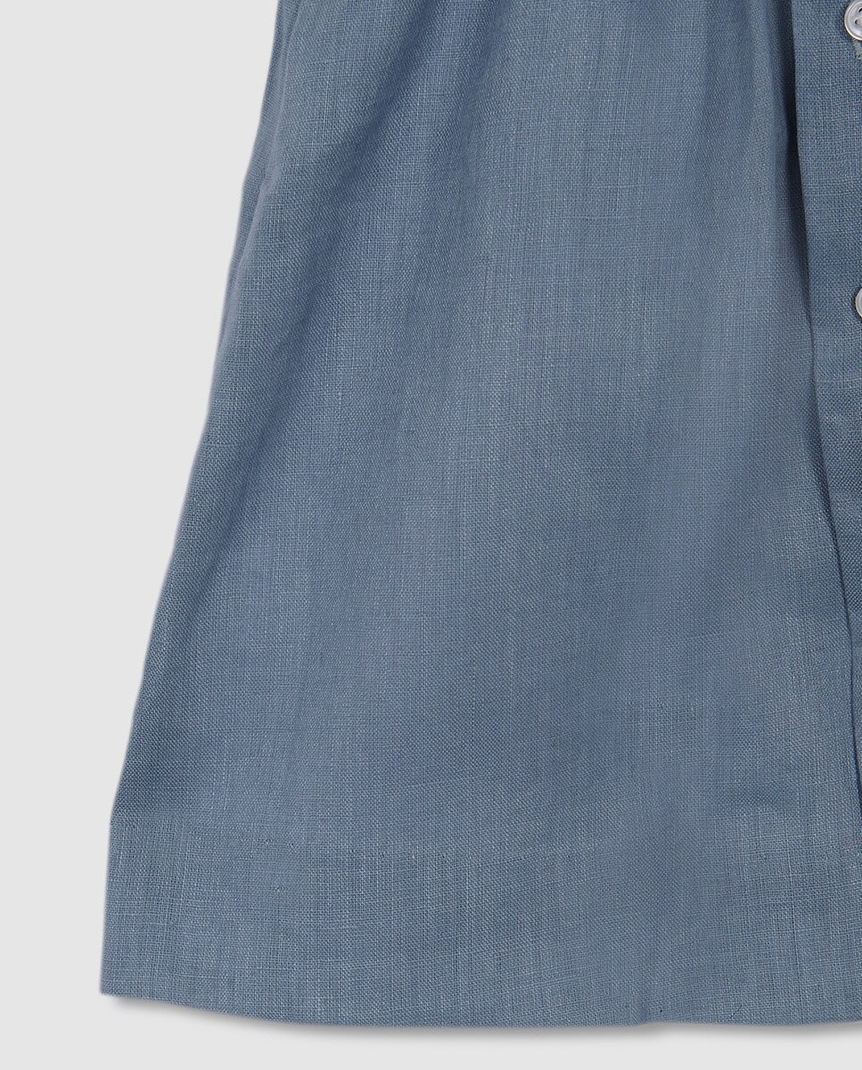 Vestido de Bebé com Tiras Bordadas e em Linho Azul-6