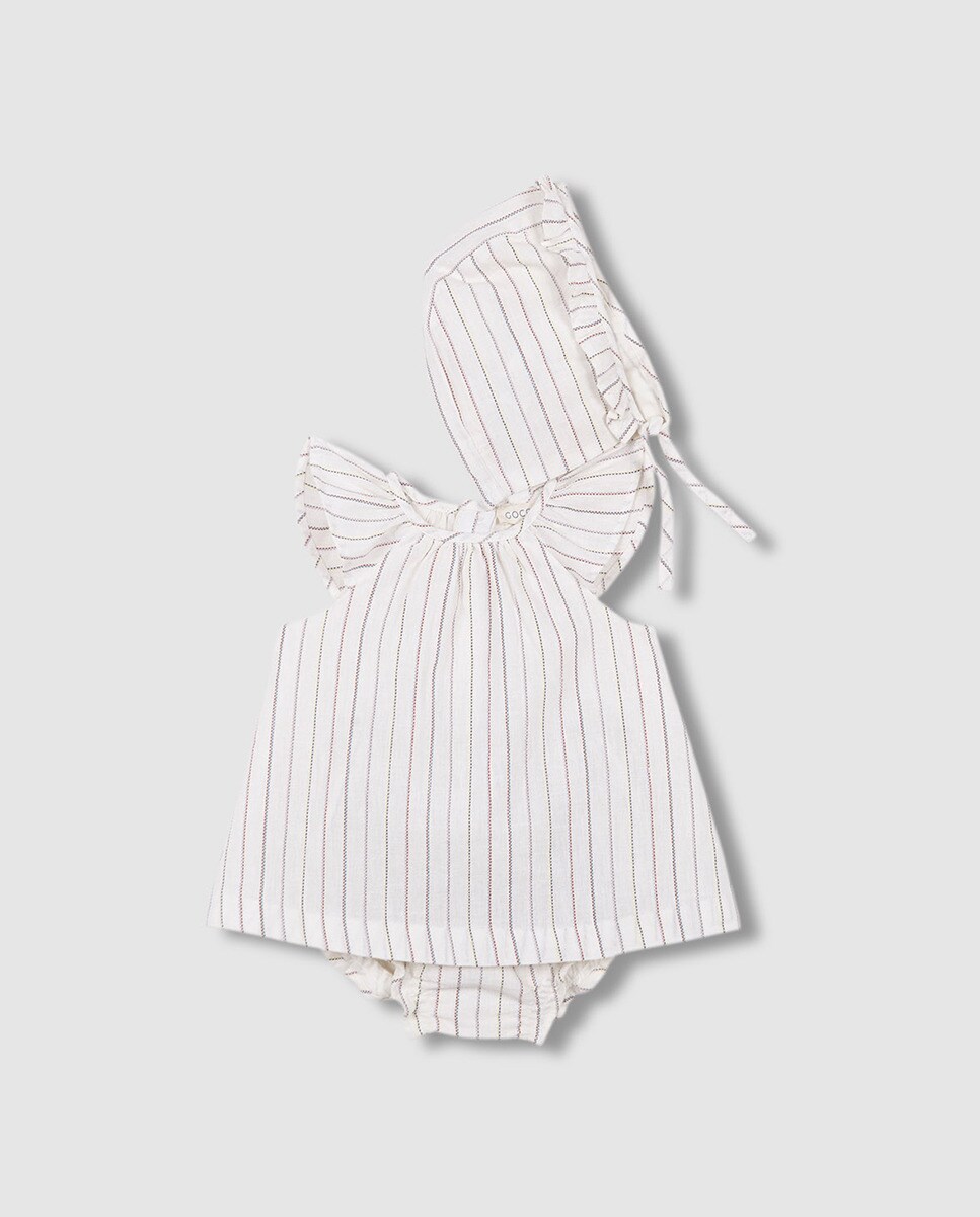 Ensemble robe et bonnet béguin rayures