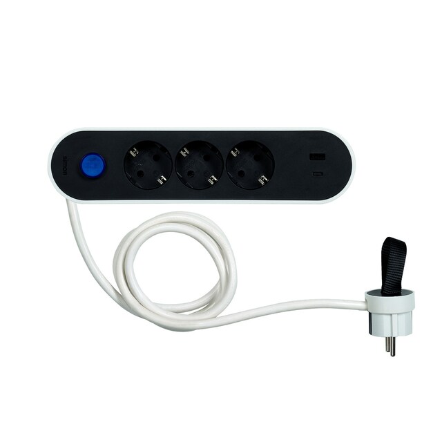 Imagen 0 de Base múltiple Plug 2 USB carga rápida 18W con interruptor y clavija extraplana Simon