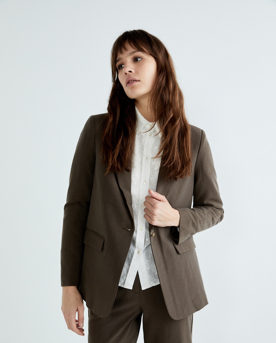 Blazer uni à manches longues avec poches