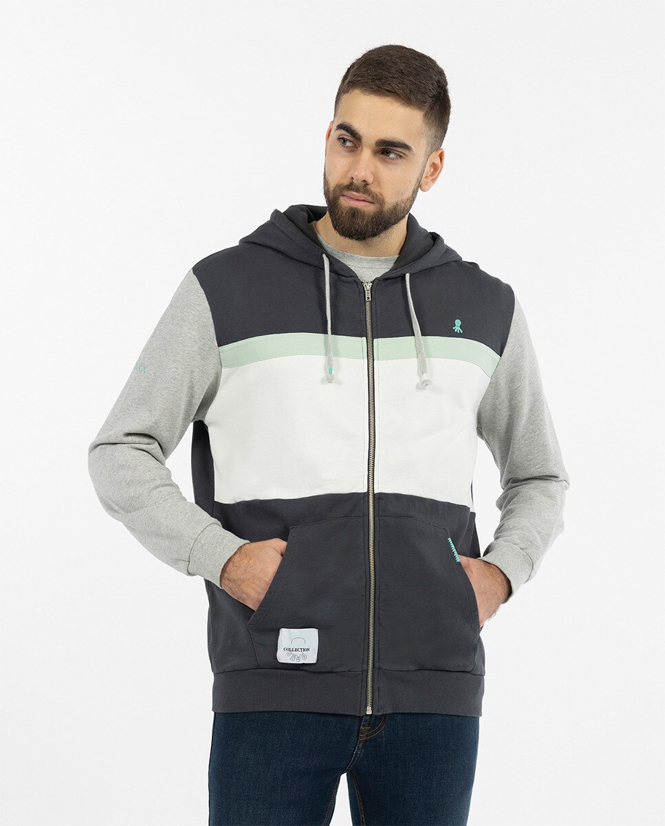 Sweat color block zippé à capuche