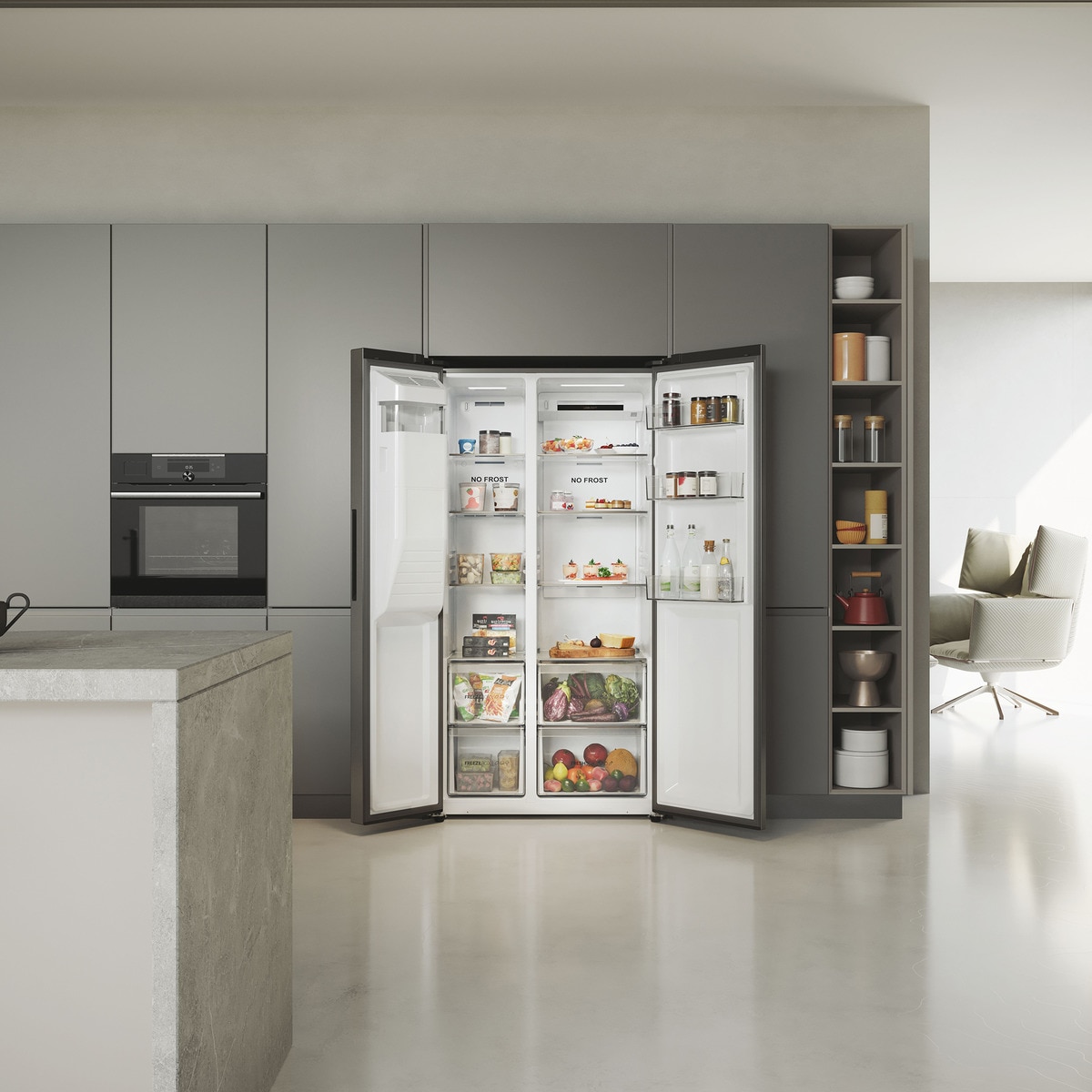 Frigorífico Americano Haier SBS 90 Series 5 HSR5918DIMP Total No frost, com Dispensador e de 177,5 cm - Inox Platino Inox-16