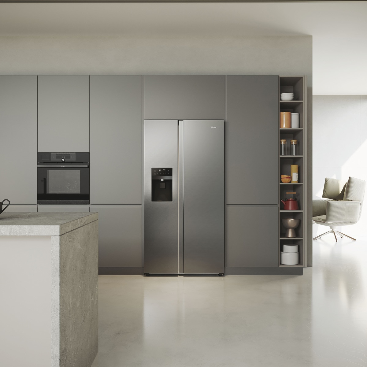 Frigorífico Americano Haier SBS 90 Series 5 HSR5918DIMP Total No frost, com Dispensador e de 177,5 cm - Inox Platino Inox-15
