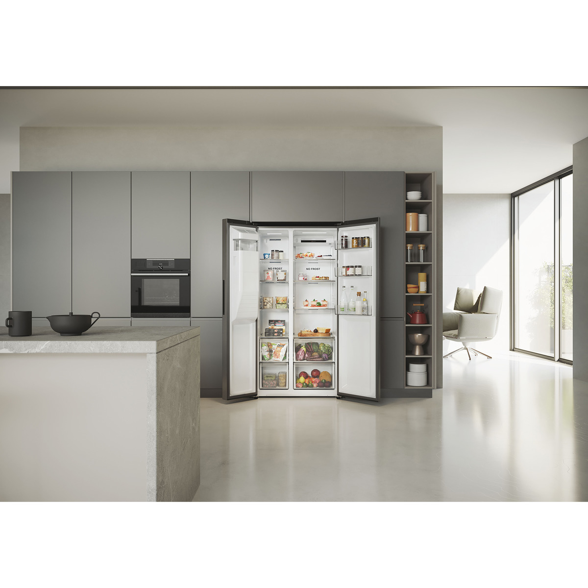 Frigorífico Americano Haier SBS 90 Series 5 HSR5918DIMP Total No frost, com Dispensador e de 177,5 cm - Inox Platino Inox-14