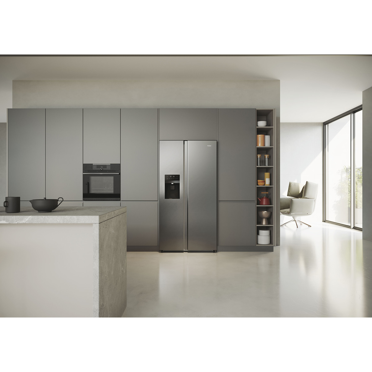 Frigorífico Americano Haier SBS 90 Series 5 HSR5918DIMP Total No frost, com Dispensador e de 177,5 cm - Inox Platino Inox-13
