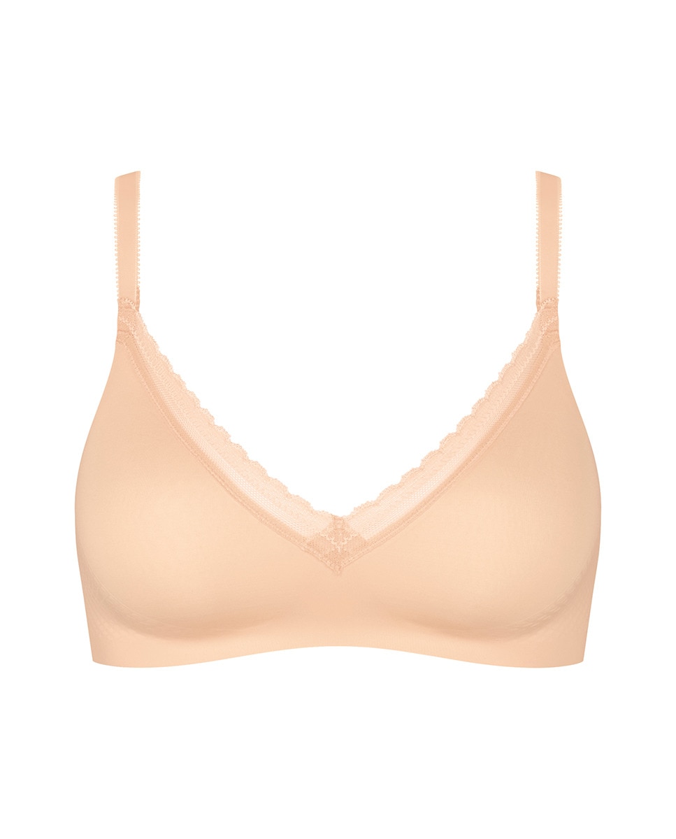 Soutien sem Aros nem Costuras e com Detalhe de Renda no Decote Creme-4