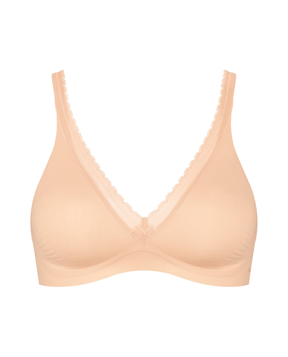 Soutien Almofadado sem Aros nem Costuras e com Detalhe de Renda no Decote Creme-4