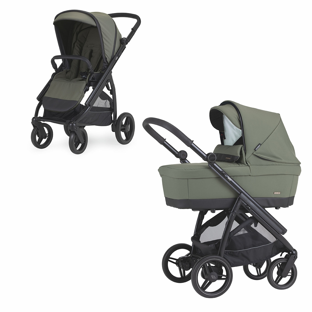 Carro de bebé Dúo Bébécar Pack Wei Soft con chasis negro Verde oscuro-1