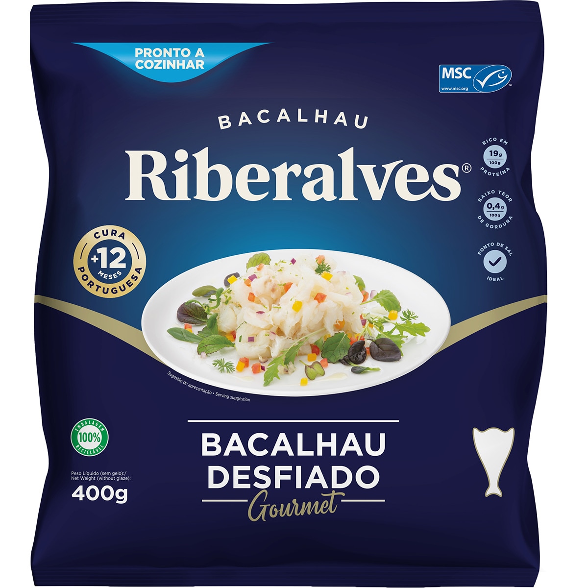 Bacalhau Desfiado Premium embalagem 400 g