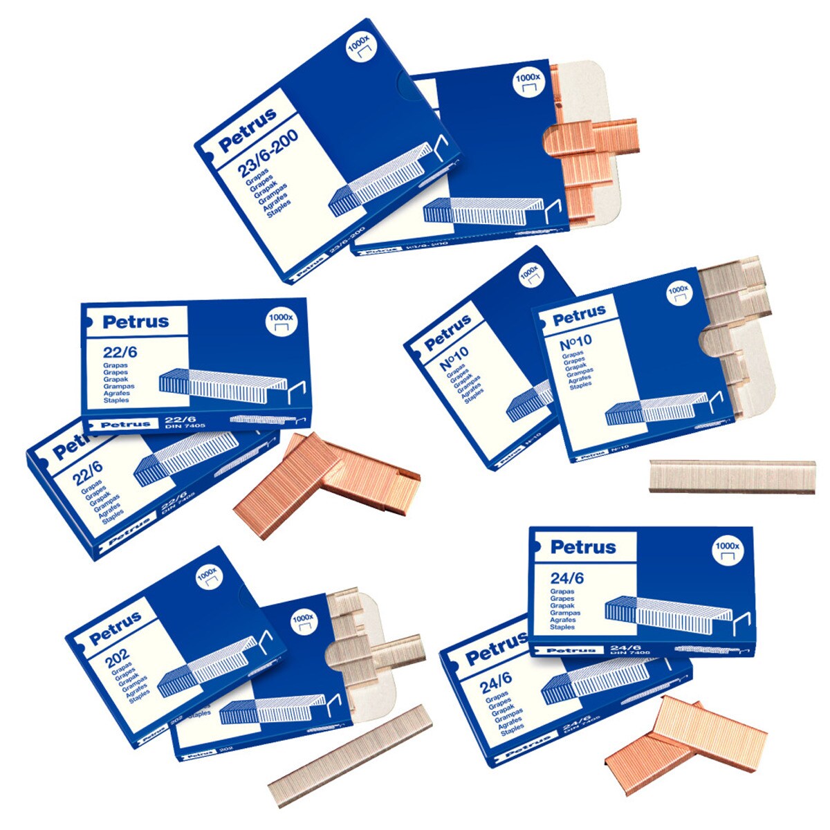 Blister de 4 Caixas de Agrafos Modelo 23/6 - 200 (x1000) Petrus Cobre-1