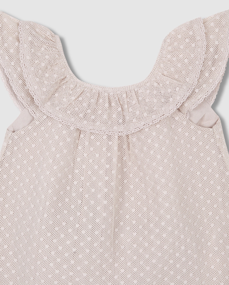 Vestido de Bebé com Tiras Bordadas e em Tule Natural-5