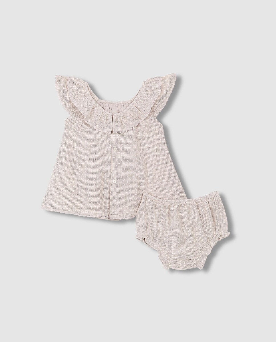 Vestido de Bebé com Tiras Bordadas e em Tule Natural-4