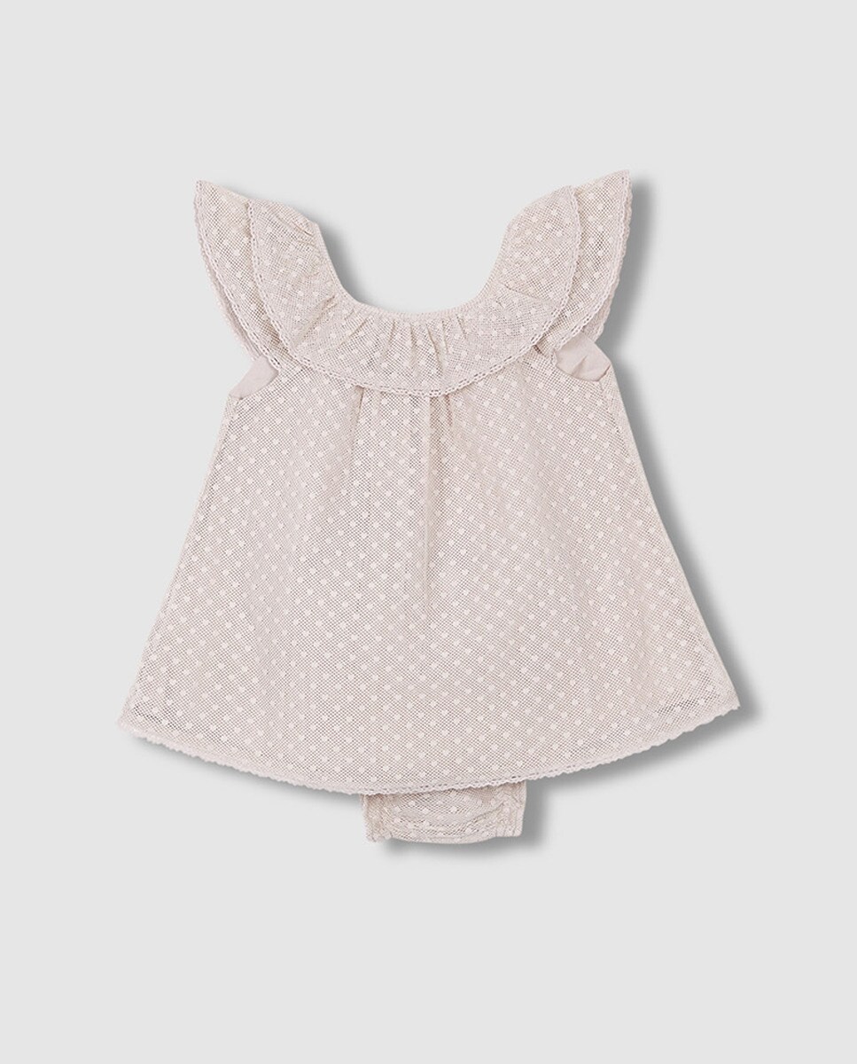Vestido de Bebé com Tiras Bordadas e em Tule Natural-3