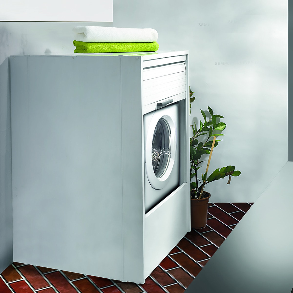 Armario PVC con puerta enrollable vertical para Lavadora Blanco-4