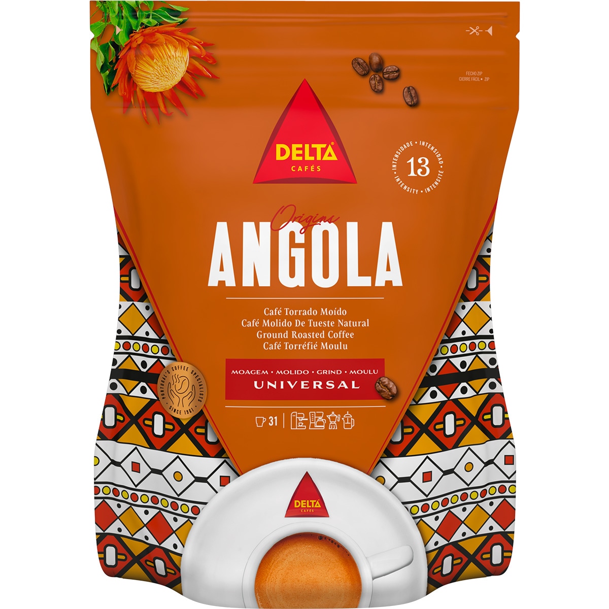 Cafe Moído Torrado Lote Angola Moagem Universal embalagem 220 g