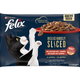 Alimento Húmido para Gato Deliciously Sliced Seleção do Campo Pack 4 unidades embalagem 320 g - Purina Felix