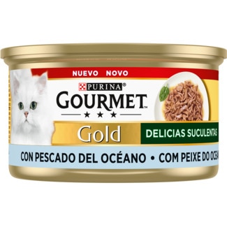 Alimento Húmido para Gato Delicias Suculentas com Peixe do Oceano embalagem 85 g - Purina Gourmet Gold