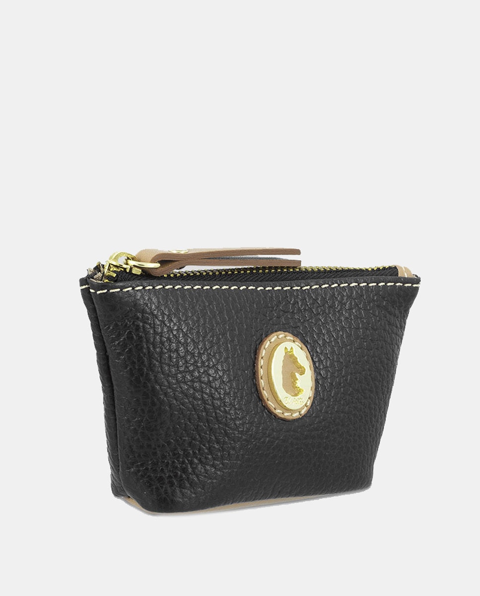 Porta-Moedas com Porta-Chaves em Pele e Lona - Preto Preto-2