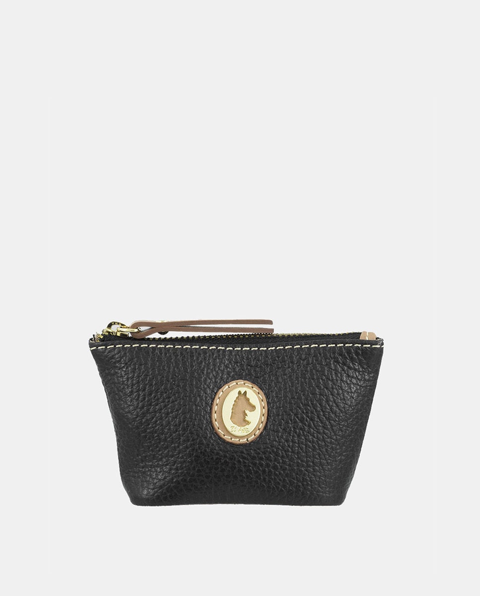 Porta-Moedas com Porta-Chaves em Pele e Lona - Preto Preto-1